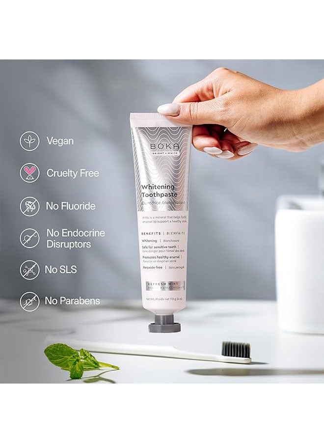 BOKA Whitening Toothpaste 113g, Fluoride Free Dentifrice Blanchissant, Remineralizing Sensitive Teeth, Tooth Whitening for Adult, Kids Oral Care, Refresh Mint Flavor - Image 4