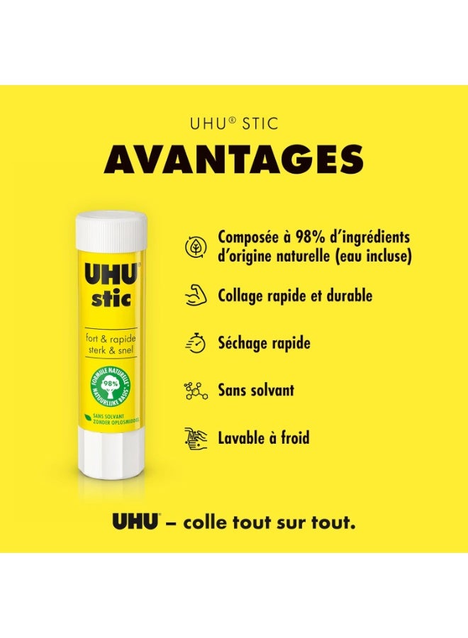 UHU 3 packs Stic Glue Stick Clear - Non-Toxic, Fast, Clean Adhesive for School, Office & Craft Projects –Glue Stick - Solvent Free, Best size for children - Easily Fits in Pencil Cases And Bags - Image 4
