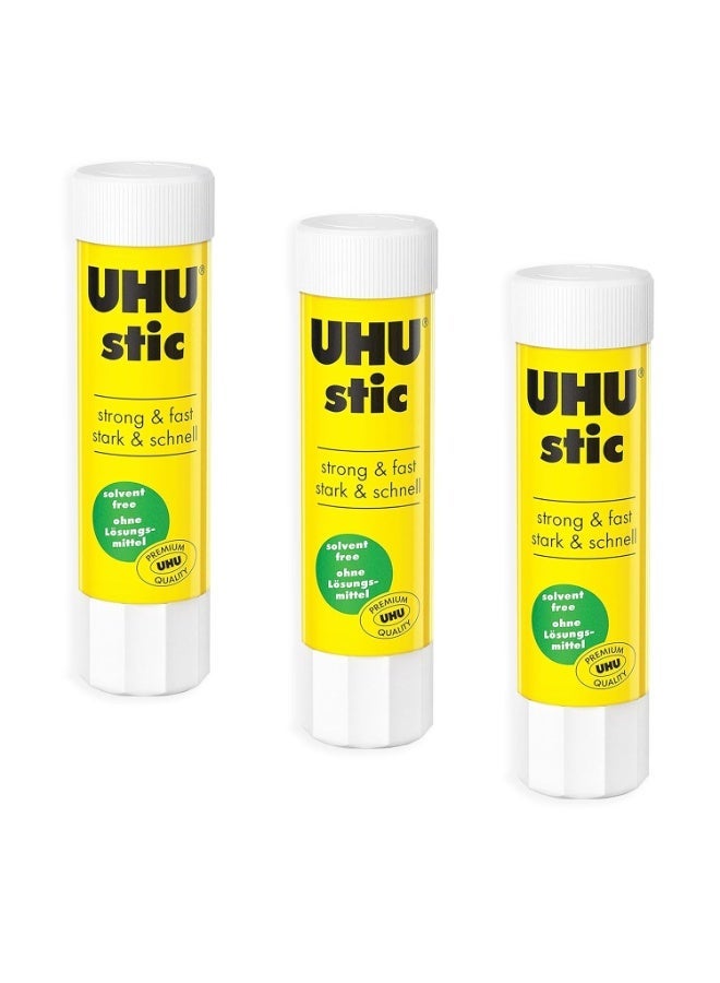 UHU 3 packs Stic Glue Stick Clear - Non-Toxic, Fast, Clean Adhesive for School, Office & Craft Projects –Glue Stick - Solvent Free, Best size for children - Easily Fits in Pencil Cases And Bags - Image 1