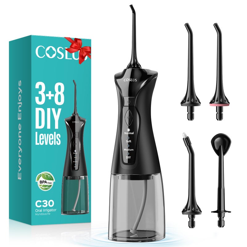 COSLUS جهاز تنظيف الأسنان بالماء COSLUS: 4 أوضاع لاسلكي محمول سعة 300 مل خزان ماء أكبر لتنظيف الأسنان IPX7 مقاوم للماء أدوات تنظيف الخيط للاستخدام المنزلي والسفر FC5360 - Image 1