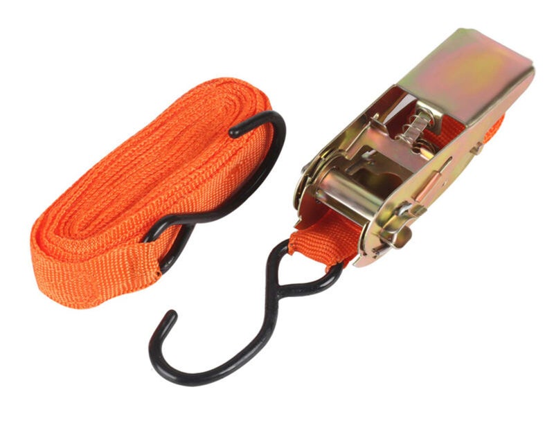 MEZON Lorry Trailer Truck Car Bike Cargo Belt Double J Metal Hook Ratchet Tie Down Strap 4 Meter X 2.5 cm (Orange) - Image 1