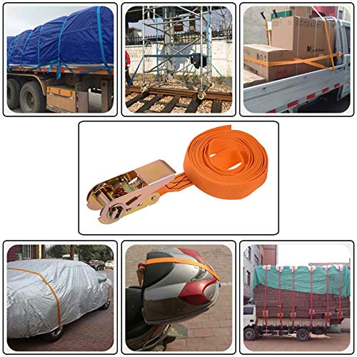 MEZON Lorry Trailer Truck Car Bike Cargo Belt Double J Metal Hook Ratchet Tie Down Strap 4 Meter X 2.5 cm (Orange) - Image 3