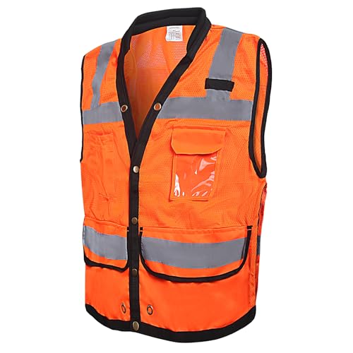 LOHASPRO Safety Vest Reflective High Visibility Class 2 Surveyor Safety Vest for Men with PocketsMesh Construction Work VestOrange4X5X - Image 1