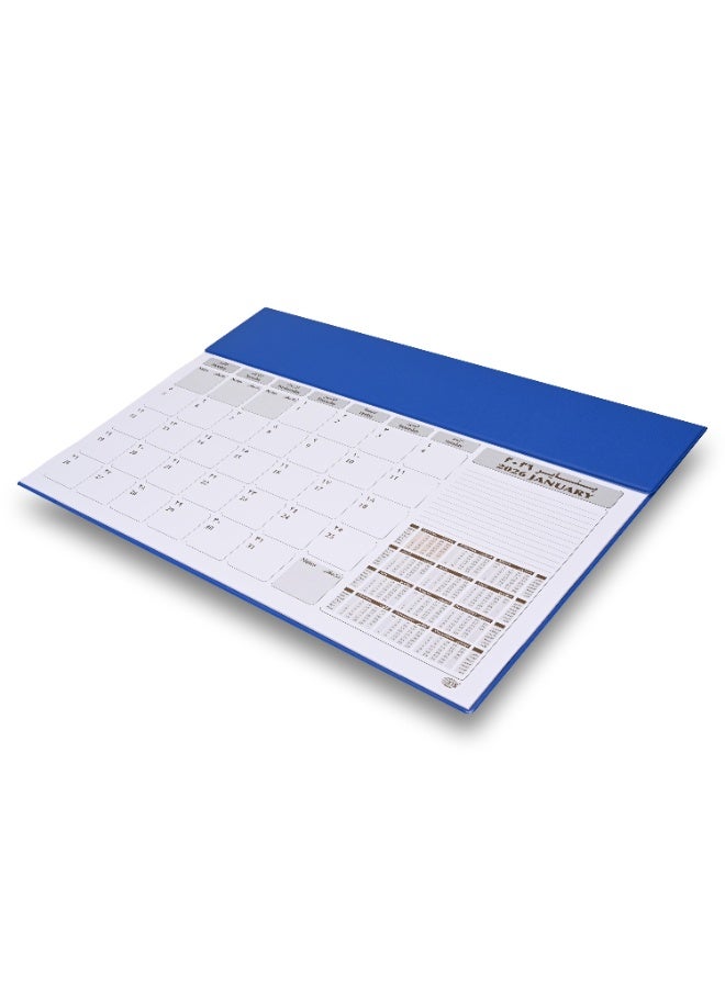 FIS مخطط السنة 2026 - لوحة مكتب من PVC زرقاء، 490x340 مم، 12 ورقة شهرية، ثنائية اللغة (إنجليزية/عربية)، مثالية للاستخدام على المكتب، ملاحظات يومية وتذكيرات - FSDK2AE26BL - Image 1