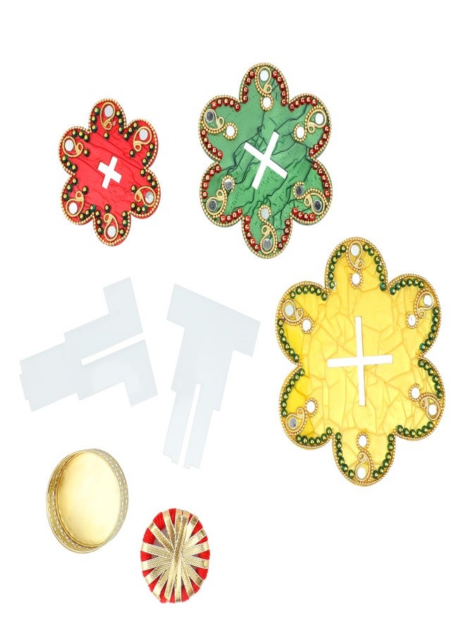 Aditri Creation Colorful Floor Rangoli with Tea Light Candle Holder Stand Decorative T Light for Floor Indian Traditional Decorations Lighting Accessories Home Decor(Size:5"X4")(without Wax)(Red,Yellow,Green) - Image 3