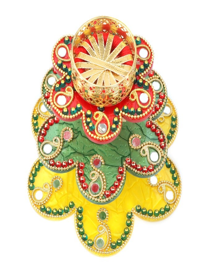 Aditri Creation Colorful Floor Rangoli with Tea Light Candle Holder Stand Decorative T Light for Floor Indian Traditional Decorations Lighting Accessories Home Decor(Size:5"X4")(without Wax)(Red,Yellow,Green) - Image 2
