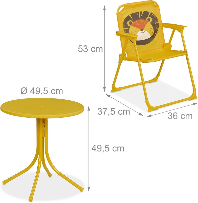 Relaxdays Children's Garden Furniture, Lion Print, Beach Umbrella, Folding Chairs, Table for Children, Yellow - Image 4