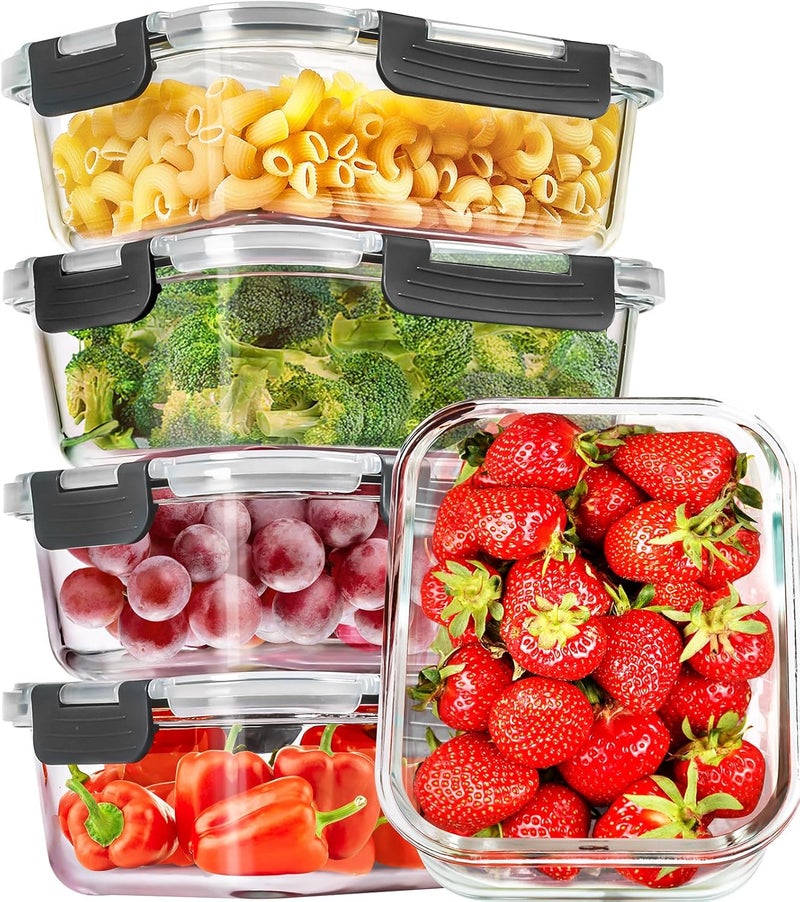 CEKEE 5 Packs 36 oz Glass Food Storage Containers with Lids, Glass Meal Prep Containers, Airtight Glass Lunch Containers, BPA Free, Microwave, Freezer and Dishwasher Safe - Image 1
