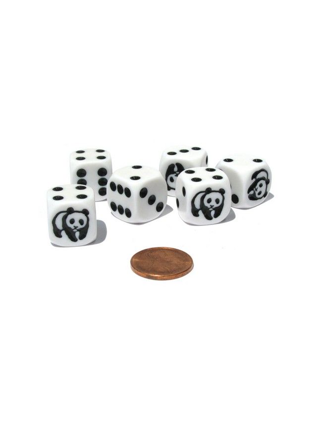 Koplow Games مجموعة من 6 نرد حيوانات باندا 16 مم د6 بحواف مدورة من كوبلو أبيض مع نقاط سوداء - Image 3