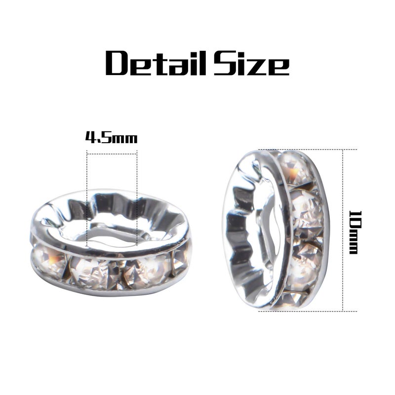 BronaGrand Rhinestone Spacer Beads,100Pcs Crystal Rhinestone Spacer Beads Large Hole European Beads Metal Beads Supplies for DIY Bracelet Necklace Jewelry Making - Image 3