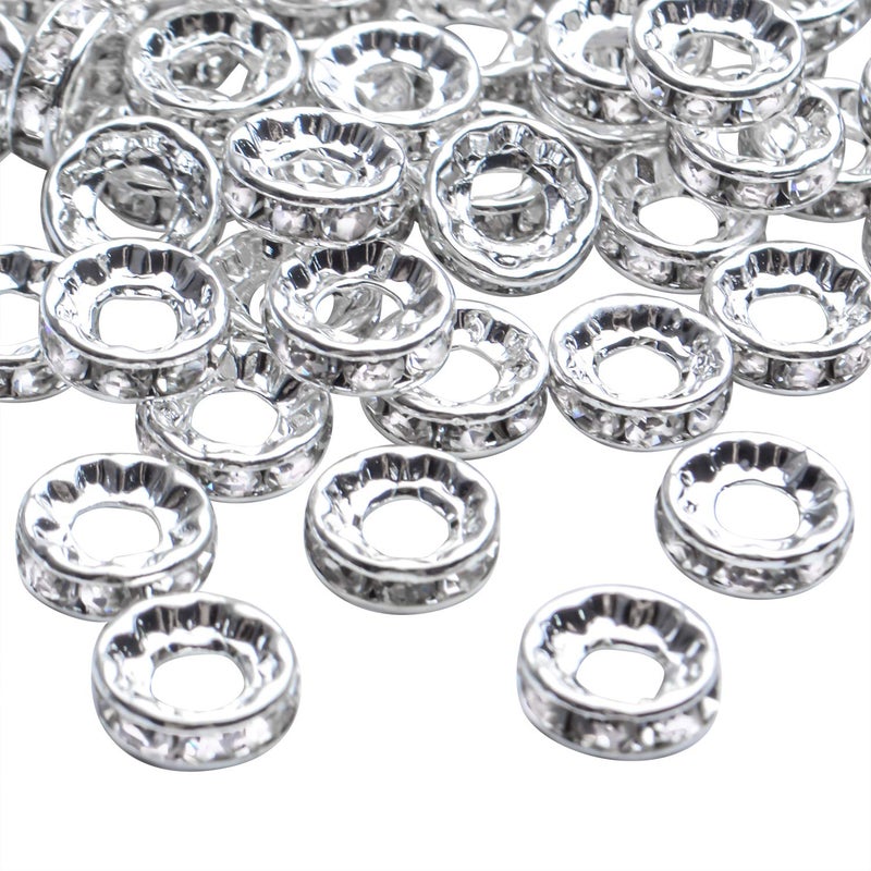 BronaGrand Rhinestone Spacer Beads,100Pcs Crystal Rhinestone Spacer Beads Large Hole European Beads Metal Beads Supplies for DIY Bracelet Necklace Jewelry Making - Image 4