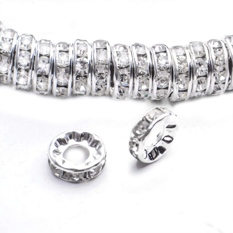 BronaGrand Rhinestone Spacer Beads,100Pcs Crystal Rhinestone Spacer Beads Large Hole European Beads Metal Beads Supplies for DIY Bracelet Necklace Jewelry Making - Image 5