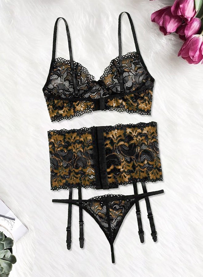 MARGOUN Women XXL Lingerie Set Transparent Lace Lingerie Set Passion Outfit Sleepwear Babydoll Set Suspenders Deep V Bodysuit Corset Nightwear Yellow - Image 1