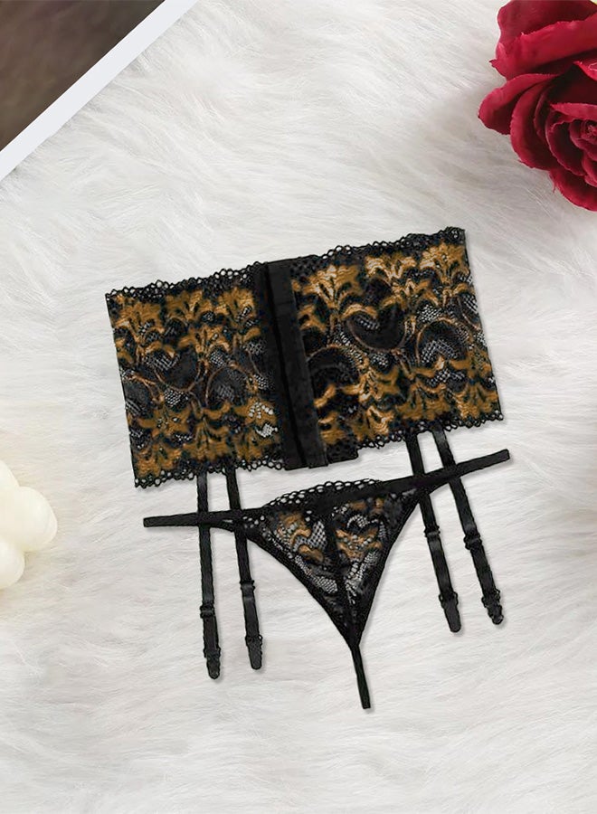 MARGOUN Women XXL Lingerie Set Transparent Lace Lingerie Set Passion Outfit Sleepwear Babydoll Set Suspenders Deep V Bodysuit Corset Nightwear Yellow - Image 3