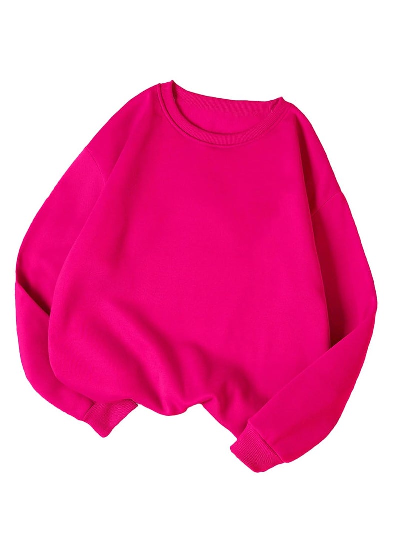 KOTTY Women Full Sleeve Round Neck Solid Sweatshirt Rani Pink - Image 1
