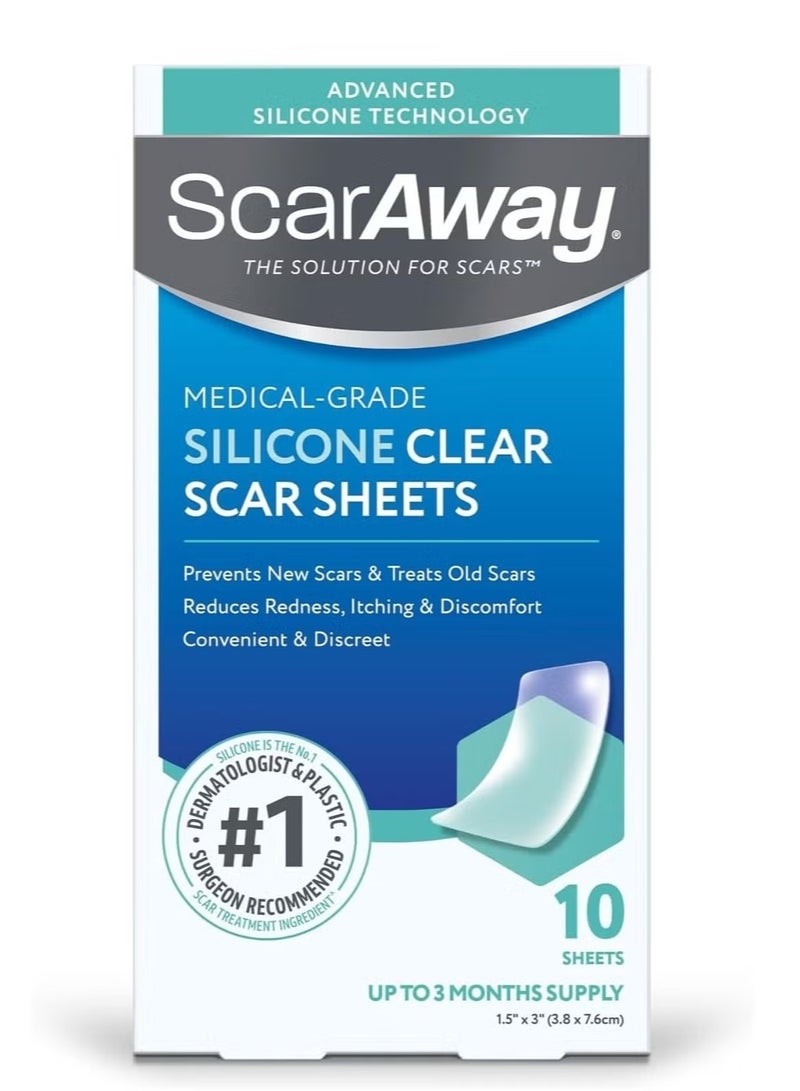 scaraway أوراق السيليكون الشفافة لعلاج الندبات من ScarAway، أبيض، 10 قطع - Image 1