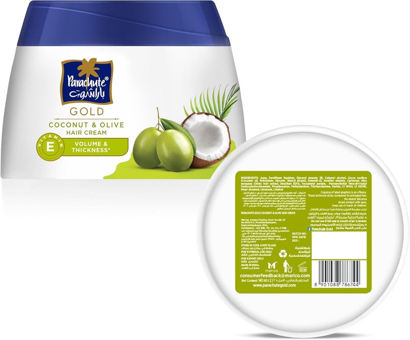 Parachute كريم شعر باراشوت جولد بجوز الهند وزيت الزيتون - عناية مغذية للشعر - 140 مل - Image 2