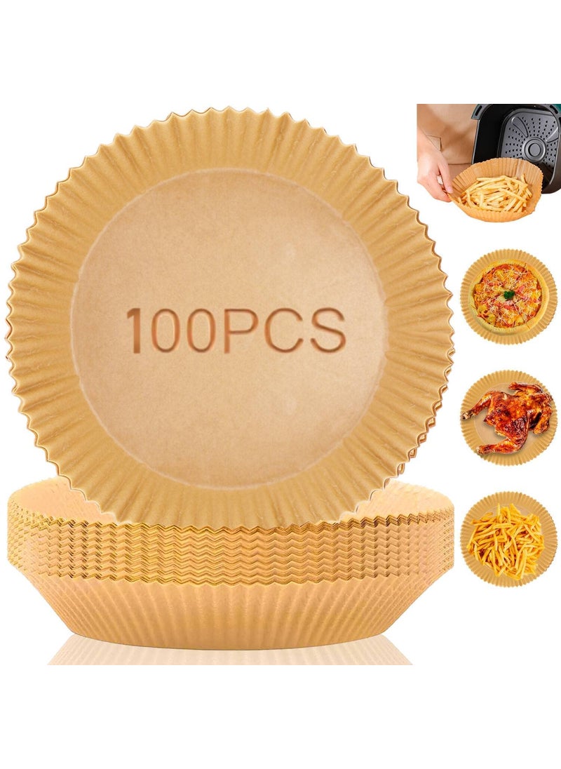 LAKHESHWAR LAKHESHWAR 100Pcs Disposable Round Paper Liner NonStick Disposable Air Fryer Liners Baking Paper for Air Fryer OilProoffor Baking Roasting Microwave Medium Brown 100PC Round Paper Brown  - Image 1