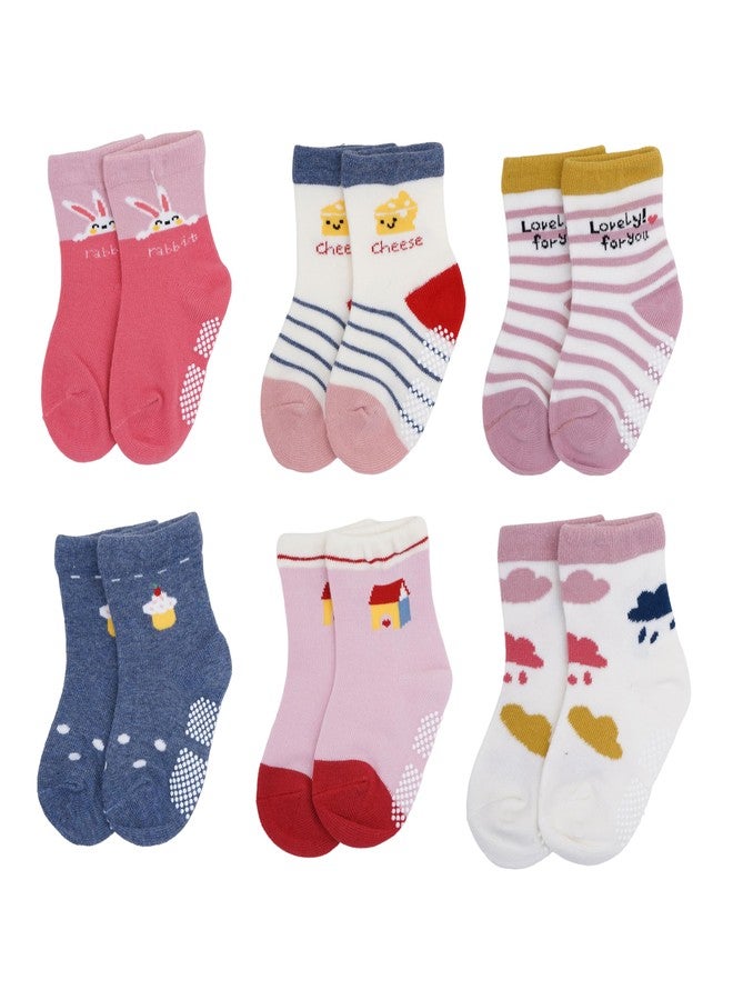 Secure Steps Anti Skid Socks for Kids - Soft Cotton Non Slip Socks for 1-3 Years | Crawling & Walking for Boys | Safe Grip Kids Socks | Baby Boy | (Pack of 6) - Image 1