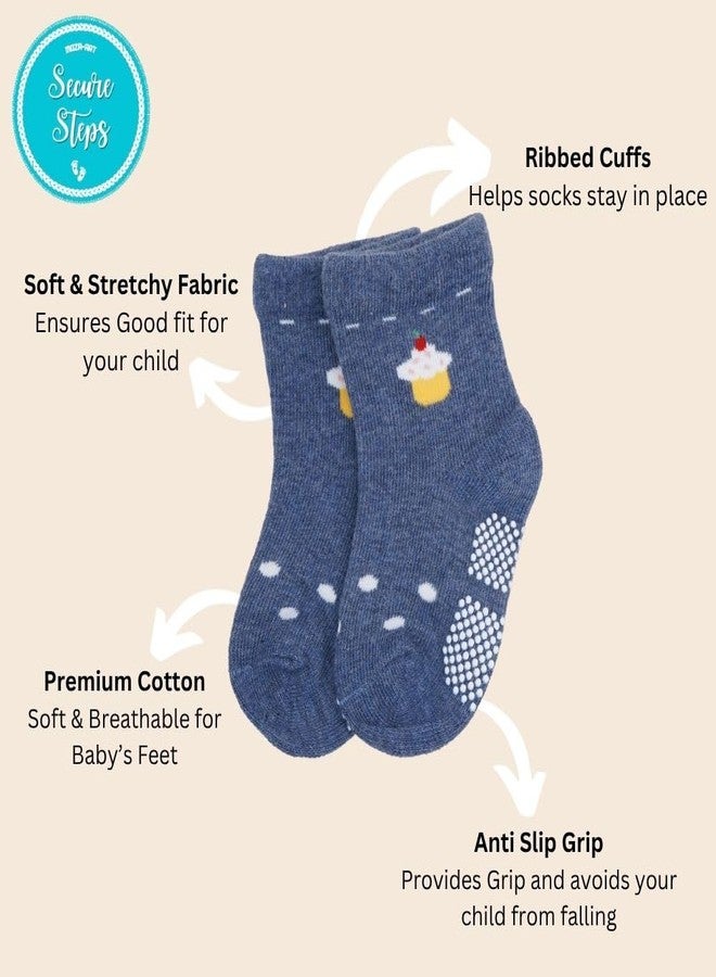 Secure Steps Anti Skid Socks for Kids - Soft Cotton Non Slip Socks for 1-3 Years | Crawling & Walking for Boys | Safe Grip Kids Socks | Baby Boy | (Pack of 6) - Image 4