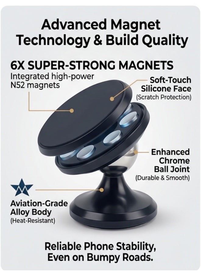 FIONA TEC MAGNET HOLDER 360 Degree Rotation Car Holder, Universal Phone Holder for Car, Home, Office & Boat, Compatible with All Phones, Tablets & GPS - Image 3