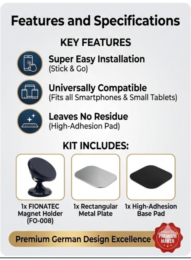FIONA TEC MAGNET HOLDER 360 Degree Rotation Car Holder, Universal Phone Holder for Car, Home, Office & Boat, Compatible with All Phones, Tablets & GPS - Image 4