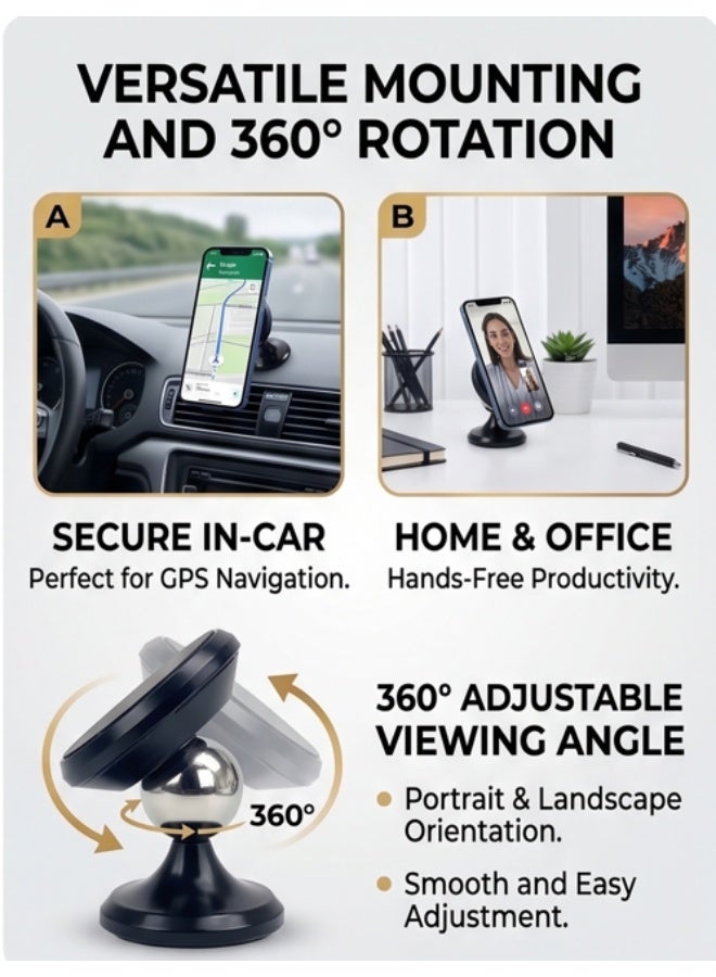 FIONA TEC MAGNET HOLDER 360 Degree Rotation Car Holder, Universal Phone Holder for Car, Home, Office & Boat, Compatible with All Phones, Tablets & GPS - Image 5