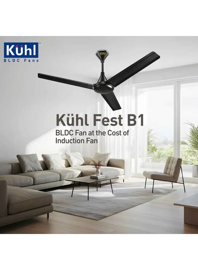 KUHL Fest B1 1200MM Power Saving BLDC Ceiling Fan | 28W | Saves Upto 65% Electricity | Black