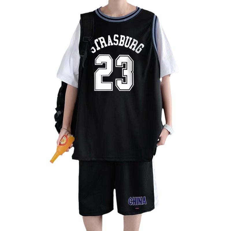 Mens Summer Basketball Kit 23 Sleeveless Top Shorts Set White  - Image 3