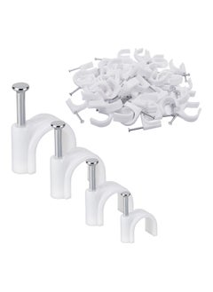 Duravel Duravel Electrical Cable Wire Round Clips, Steel Nails Tacks Holder for Organizing Electric Wires Cables Lines - White (4mm - 100Pcs)  - Image 1