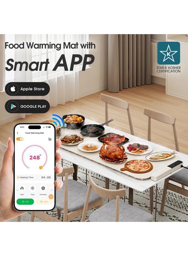 Vabaso Extra Large Food Warming Mat with APP, 37"x15" DIY Temperature & Timer Settings, Heats in 5s, Electric Warming Tray with Child Safety Lock, Warming Mat for Food & Countertop - Kosher Certified - Image 2