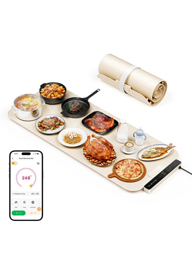 Vabaso Extra Large Food Warming Mat with APP, 37"x15" DIY Temperature & Timer Settings, Heats in 5s, Electric Warming Tray with Child Safety Lock, Warming Mat for Food & Countertop - Kosher Certified - Image 1