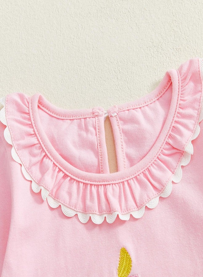 GOOCHEER First Birthday Baby Girl Outfit Fall 1 Cake Embroidery Ruffle Long Sleeve Romper Jumpsuit Cake Smash Clothes (Pink, 12-18 Months) - Image 3