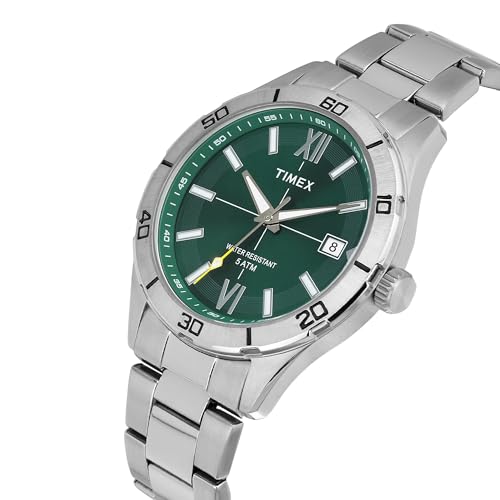 TIMEX ساعة تيمكس التناظرية للرجال مع قرص أخضر وسوار من الفولاذ المقاوم للصدأ باللون الفضي - مقاومة للماء - ساعات يد رجالية - TWEG295SMU04 - Image 2