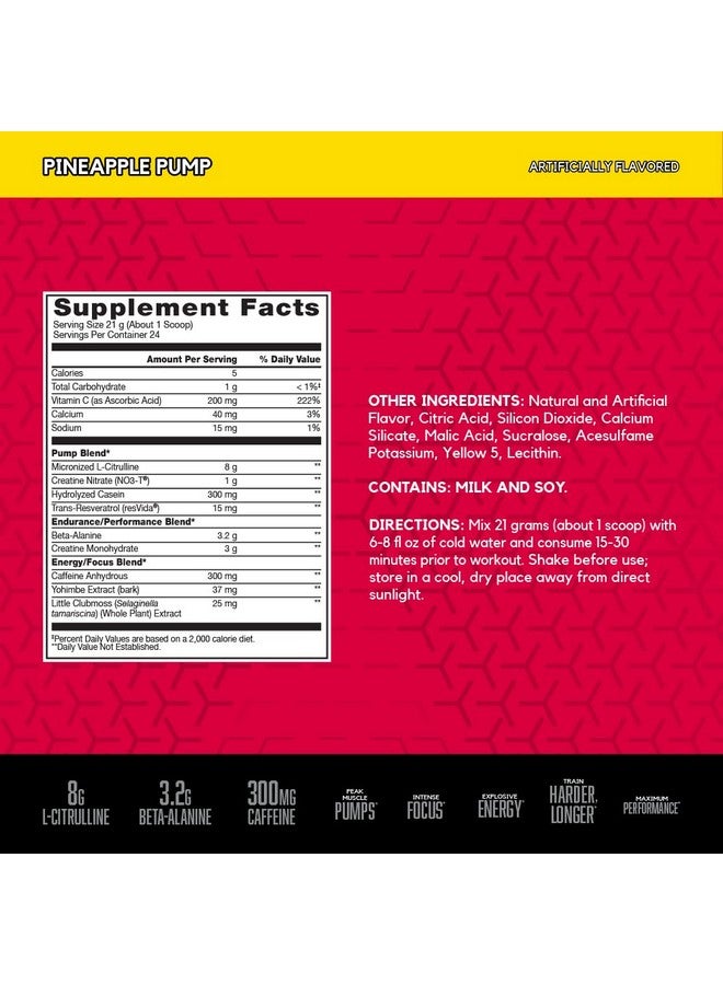 BSN N.O.-XPLODE Vaso Pre Workout Powder with 8g of L-Citrulline and 3.2g Beta-Alanine and Energy, Flavor: Pineapple Pump, 24 Servings - Image 1