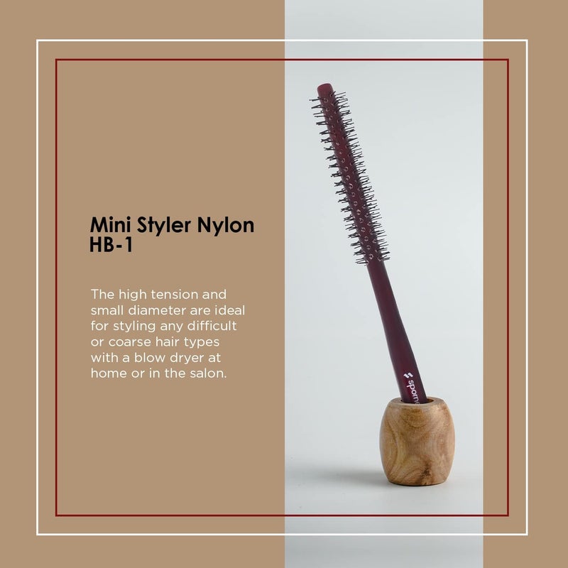 Spornette Mini Round Nylon Brush with Ball-Tipped Bristles for Short Hair Styling - Image 2