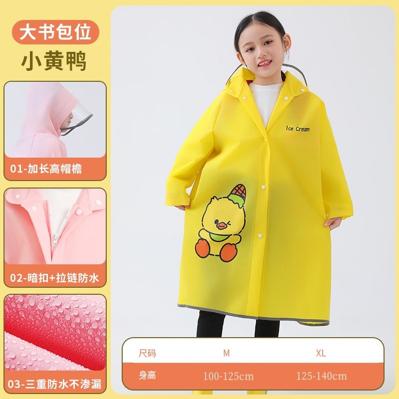 Middle School Students Raincoat Childrens Special School Bag for Boys and Girls Et01 yellow duck [single brim + invisible school bag seat] 