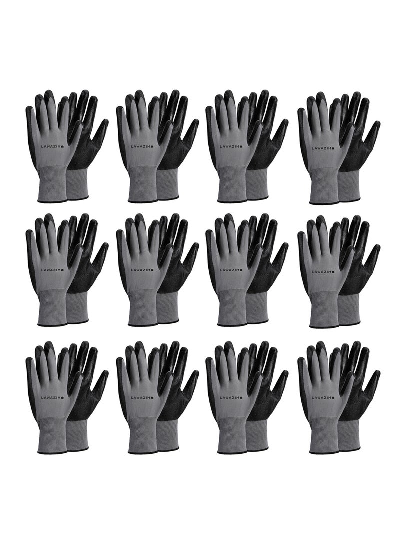 LAWAZIM Cotton Working Gloves -12 Pairs Gray- Protective Non-Slip Rubber Grip with Comfortable Fit Knitted Breathable Fabric - Durable Work Gloves for Gardening Repairs Construction and DIY Projects  - Image 1