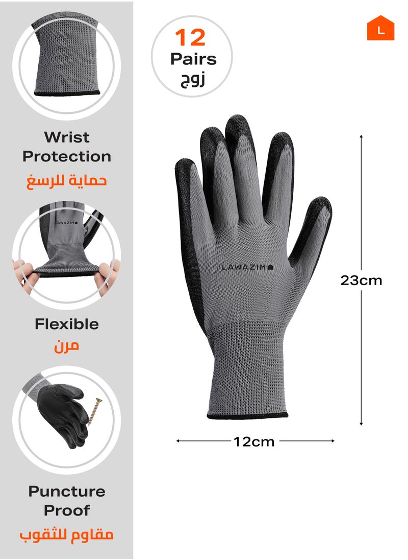 LAWAZIM Cotton Working Gloves -12 Pairs Gray- Protective Non-Slip Rubber Grip with Comfortable Fit Knitted Breathable Fabric - Durable Work Gloves for Gardening Repairs Construction and DIY Projects  - Image 2