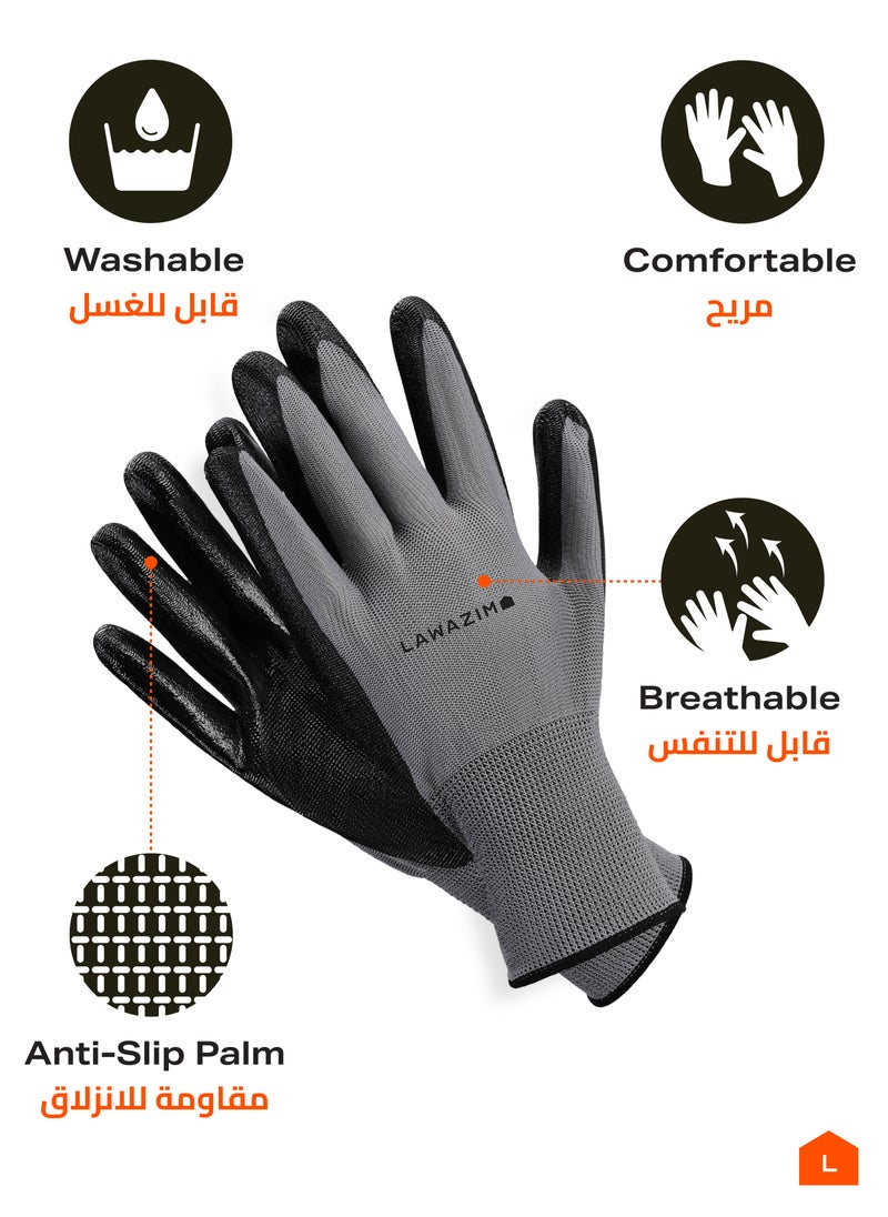 LAWAZIM Cotton Working Gloves -12 Pairs Gray- Protective Non-Slip Rubber Grip with Comfortable Fit Knitted Breathable Fabric - Durable Work Gloves for Gardening Repairs Construction and DIY Projects  - Image 3