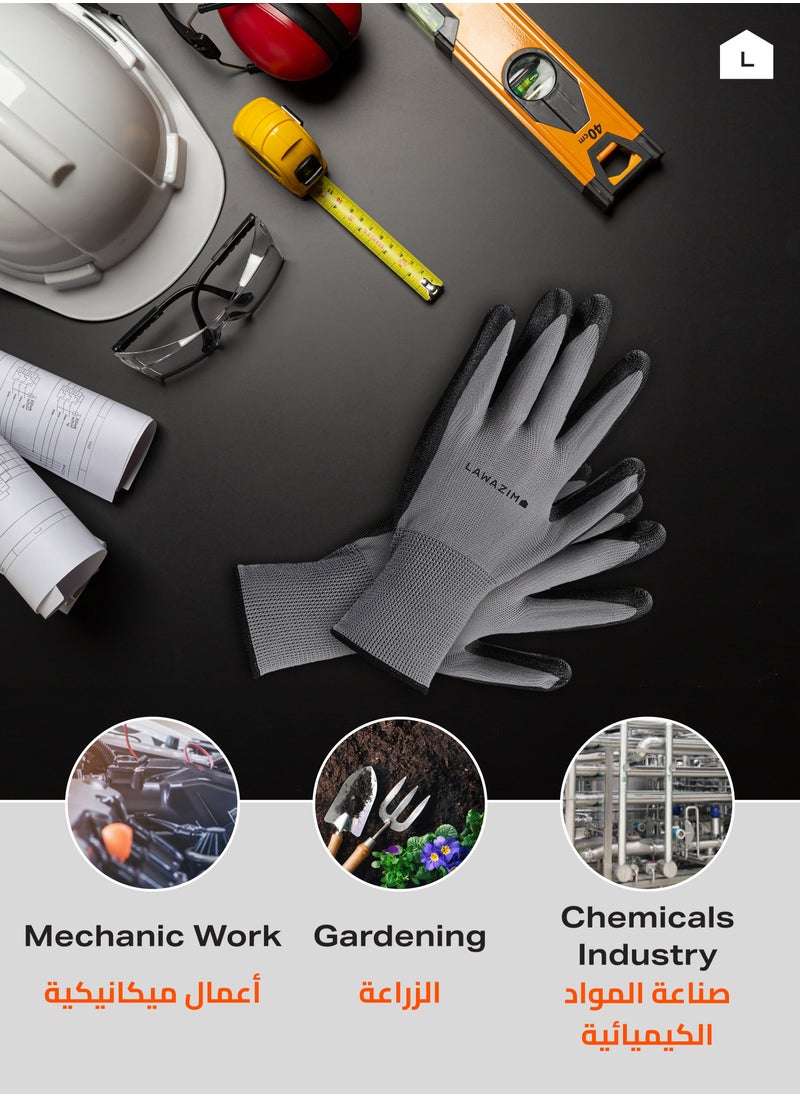 LAWAZIM Cotton Working Gloves -12 Pairs Gray- Protective Non-Slip Rubber Grip with Comfortable Fit Knitted Breathable Fabric - Durable Work Gloves for Gardening Repairs Construction and DIY Projects  - Image 4