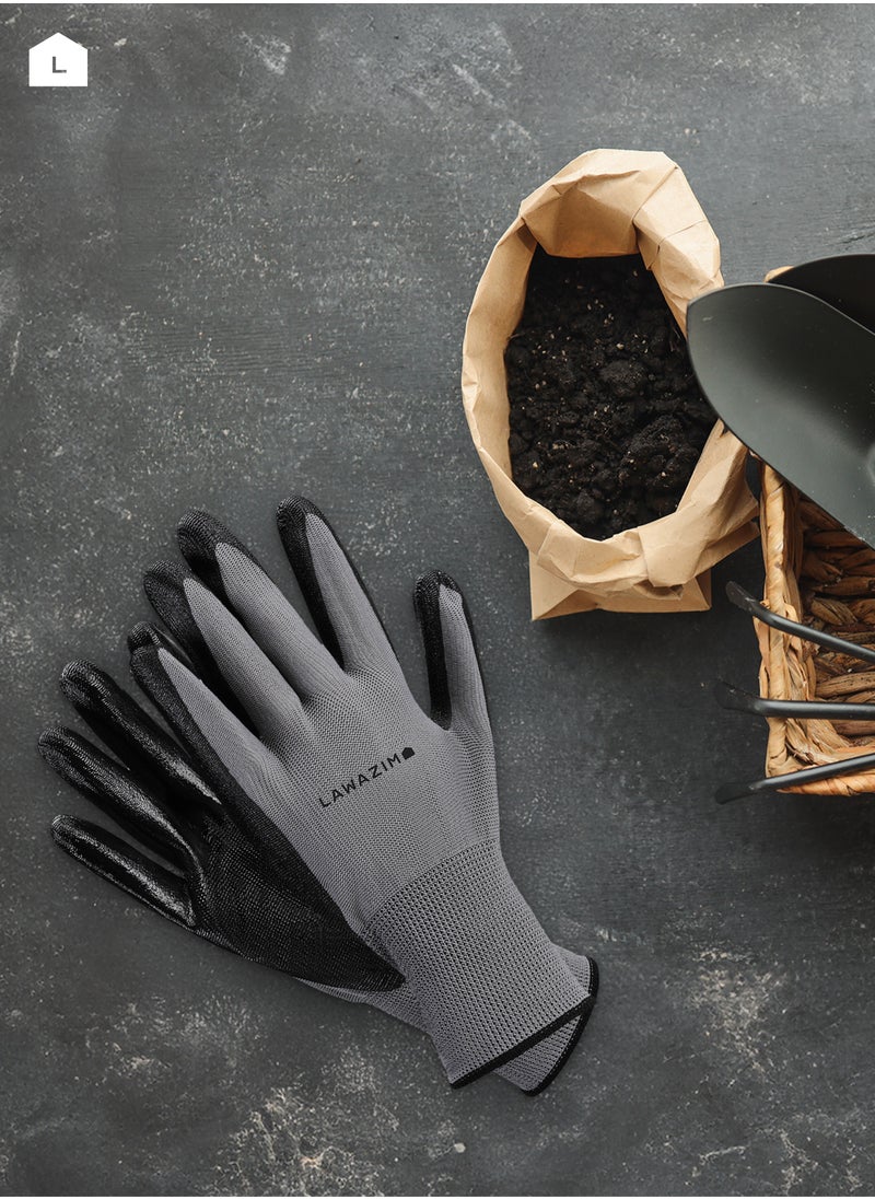 LAWAZIM - Cotton Working Gloves -12 Pairs Gray- Protective Non-Slip Rubber Grip with Comfortable Fit Knitted Breathable Fabric - Durable Work Gloves for Gardening Repairs Construction and DIY Projects - Image 1