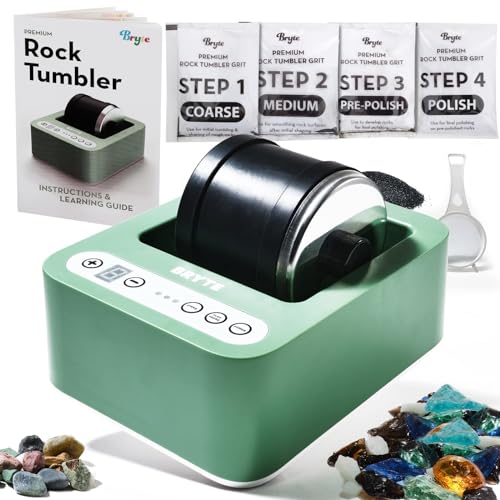 BRYTE Rock Tumbler Tumbling Machine Medium Mint Green 3Speed Ages 8 DirectDrive 9Day Timer Cooling Quiet Motor Indoor Quiet Polisher Sea Glass Kit Rock Tumblers for Adults Kids - Image 1
