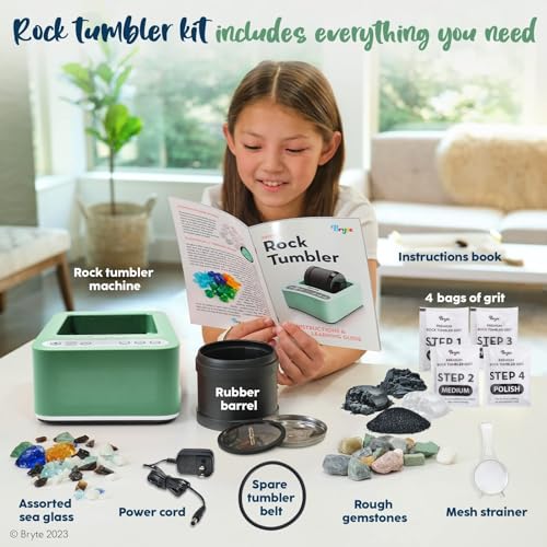 BRYTE Rock Tumbler Tumbling Machine Medium Mint Green 3Speed Ages 8 DirectDrive 9Day Timer Cooling Quiet Motor Indoor Quiet Polisher Sea Glass Kit Rock Tumblers for Adults Kids - Image 5