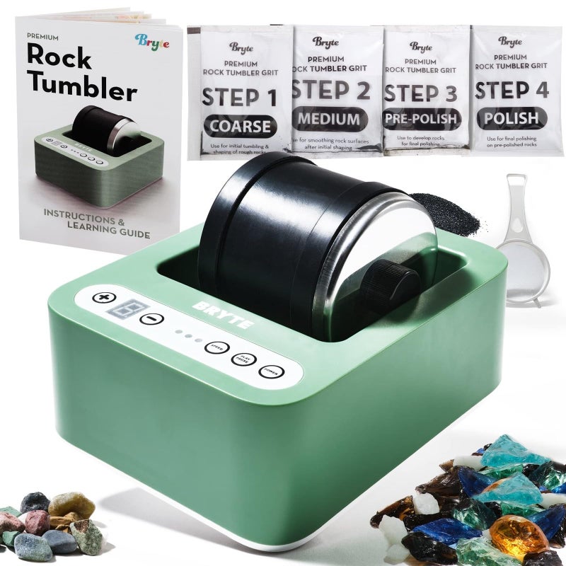 BRYTE Rock Tumbler Tumbling Machine Medium Mint Green 3Speed Ages 8 DirectDrive 9Day Timer Cooling Quiet Motor Indoor Quiet Polisher Sea Glass Kit Rock Tumblers for Adults Kids - Image 3