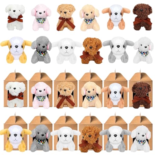 Jiytivity 24 Pcs Adopt a Dog Party Favors Include 12 Mini Plush Dogs Stuffed Puppy and 12 Foldable Kraft Boxes for Adopt a Puppy Party Favors Supplies Gifts - Image 1