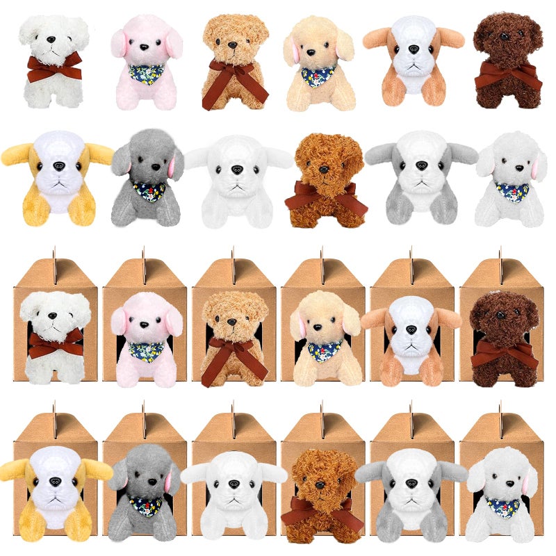 Jiytivity 24 Pcs Adopt a Dog Party Favors Include 12 Mini Plush Dogs Stuffed Puppy and 12 Foldable Kraft Boxes for Adopt a Puppy Party Favors Supplies Gifts - Image 2