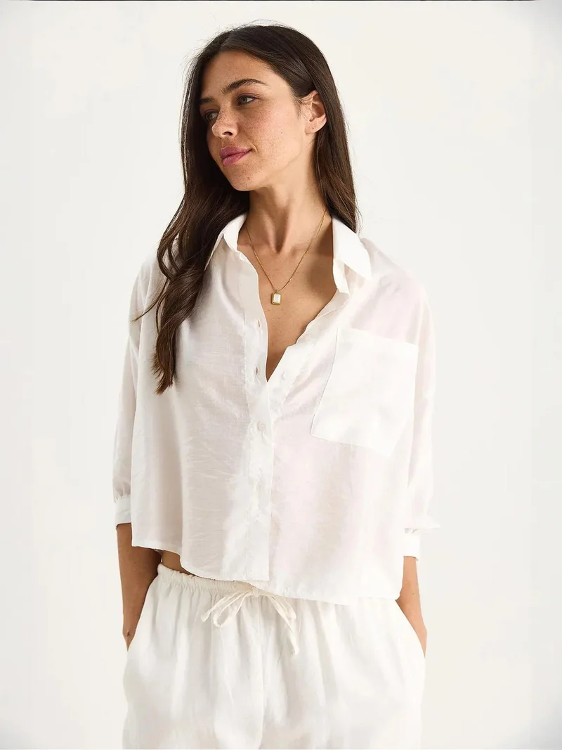LUCCI Textured Crop Shirt with Button Closure and Pocket