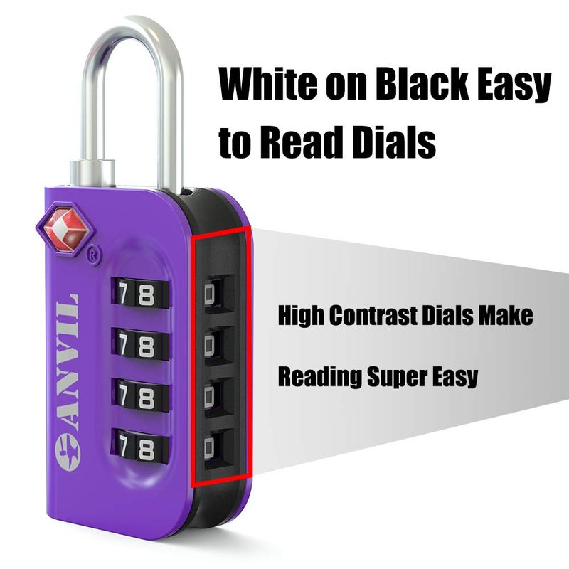 ANVIL TSA Approved Luggage Lock - 4 Digit Combination, 10,000 Combinations, Easy-Read Password Window, Travel Lock for Suitcases, Backpacks, Gym & Student Lockers, Baggage (4 Colors) - Image 4