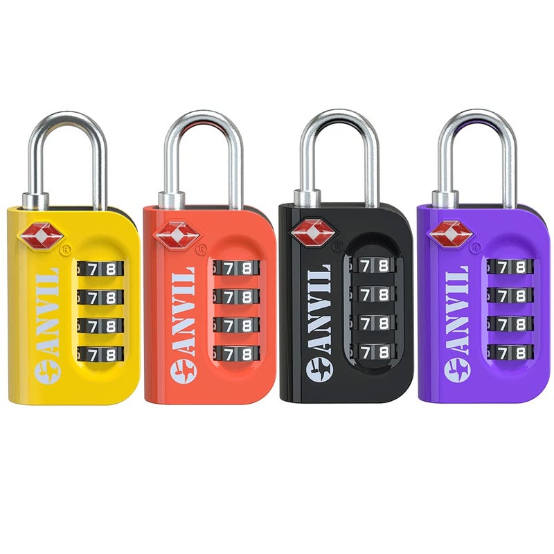 ANVIL TSA Approved Luggage Lock - 4 Digit Combination, 10,000 Combinations, Easy-Read Password Window, Travel Lock for Suitcases, Backpacks, Gym & Student Lockers, Baggage (4 Colors) - Image 1